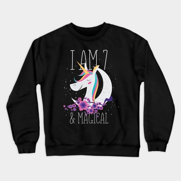 7 years old Birthday Unicorn Crewneck Sweatshirt by TheRealestDesigns